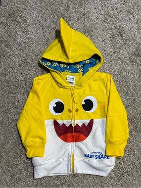 Baby Shark Hoodie Toddler 3T Pinkfong Yellow Zip Hoodie Shark Hood